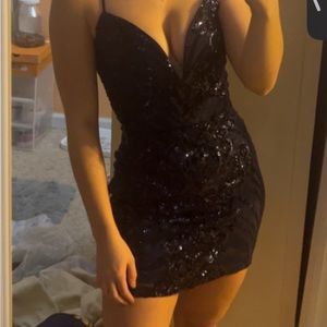 windsor “let me glow sequin lace-up dress”